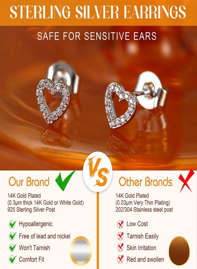 SAILIMUE Hypoallergenic Sterling Silver Stud Earrings for Women Men Brilliant Heart Knot Round Cubic Zirconia Earring Studs for Sensitive Ears Gold Silver Tone - Image 4